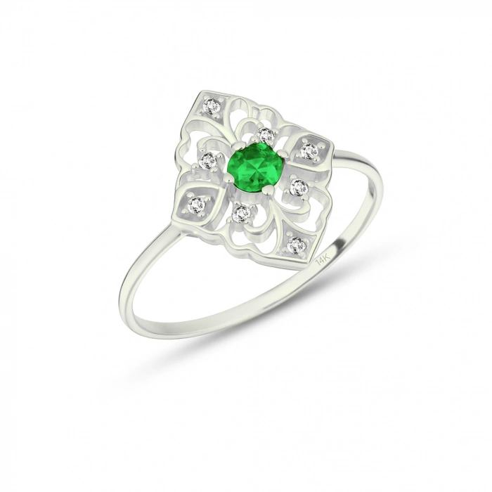 14 Ayar Altın Yeşik Zümrüt İnce Yüzük