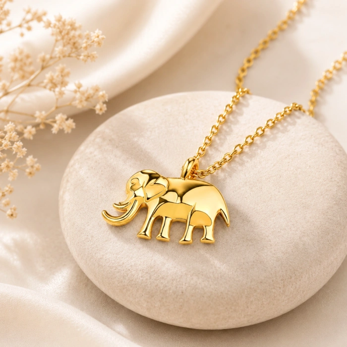 14K Solid Gold Tiny Elephant Necklace