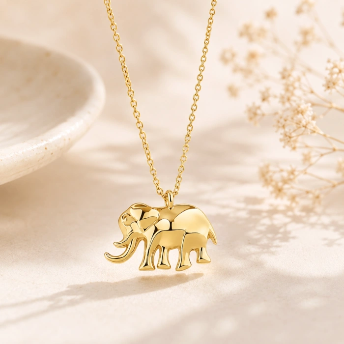 14K Solid Gold Tiny Elephant Necklace