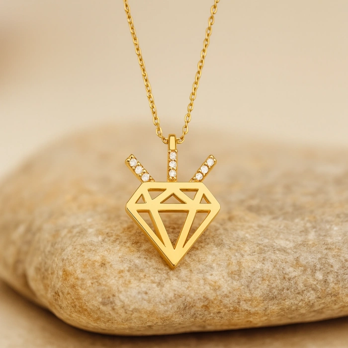 14K Solid Gold Diamond Design Necklace