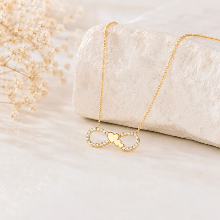 14K Solid Gold Mini Heart Infinity Necklace