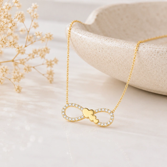 14K Solid Gold Mini Heart Infinity Necklace