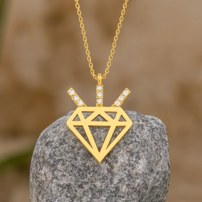14K Solid Gold Diamond Design Necklace