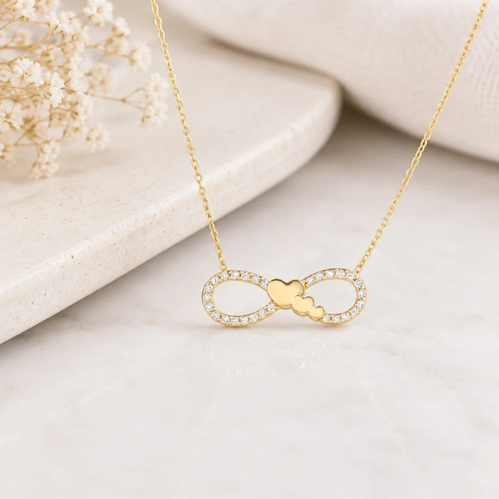 14K Solid Gold Mini Heart Infinity Necklace