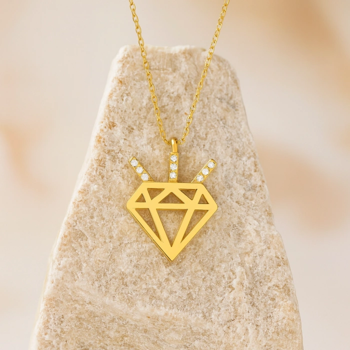 14K Solid Gold Diamond Design Necklace