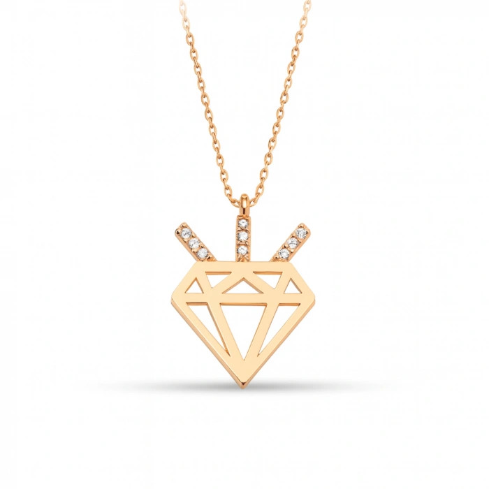 14K Solid Gold Diamond Design Necklace