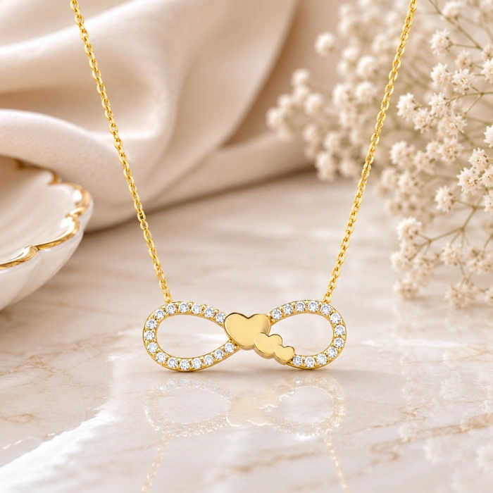 14K Solid Gold Mini Heart Infinity Necklace