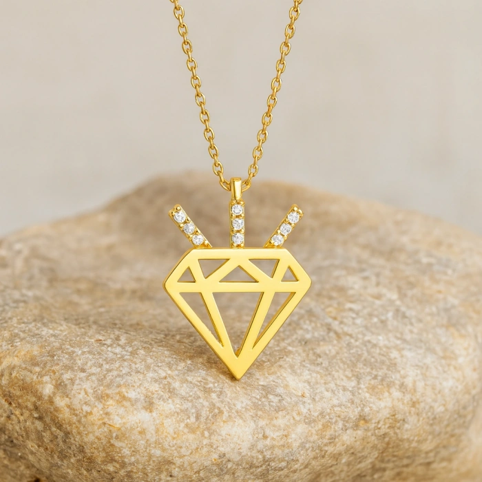 14K Solid Gold Diamond Design Necklace