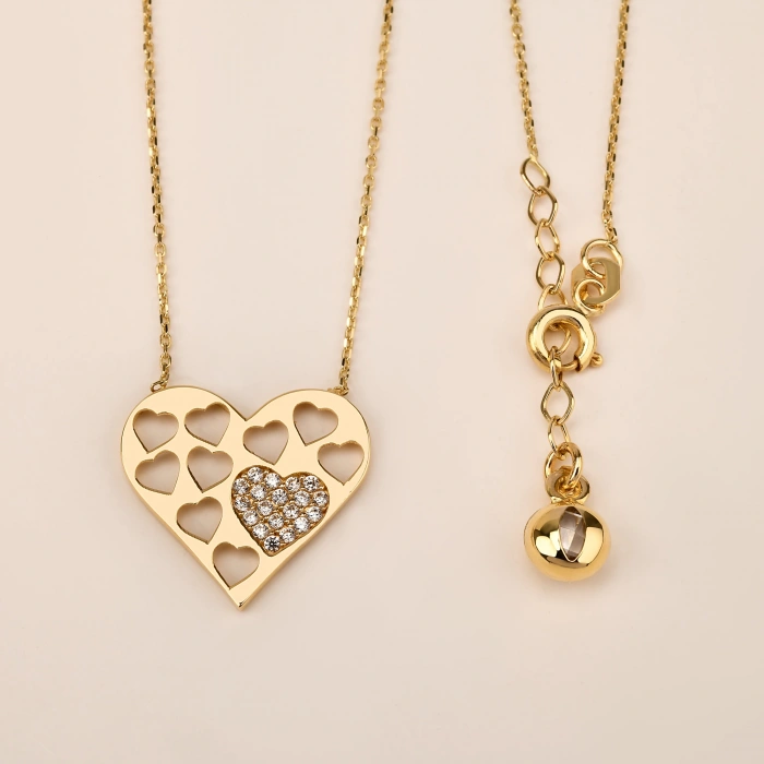 14K Gold Tiny Heart Love Necklace, Elegant Jewelry for Women, Gift for Girlfriend