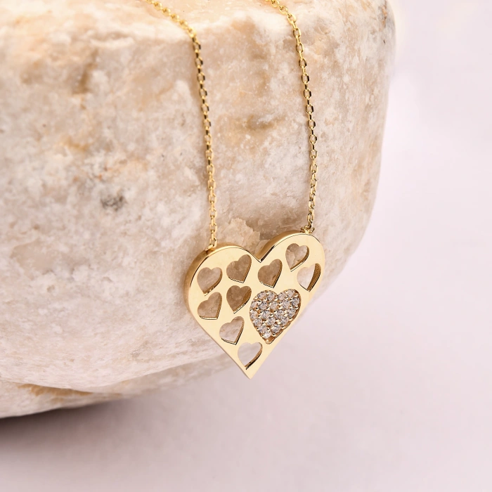 14K Gold Tiny Heart Love Necklace, Elegant Jewelry for Women, Gift for Girlfriend