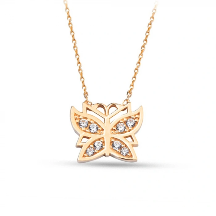14K Gold Tiny Butterfly Necklace, Small Butterfly Luck Necklace