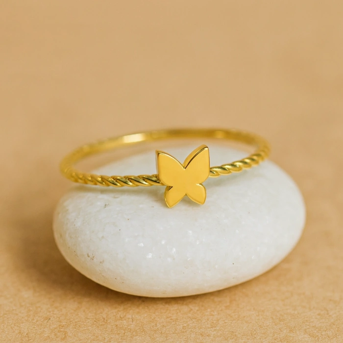 14 Ayar Altın Minik Kelebek Sarmal Yüzük