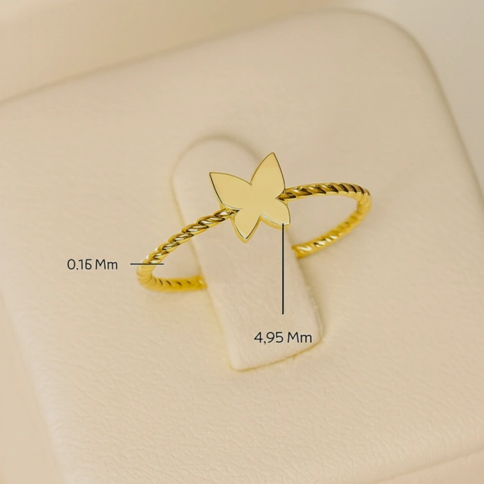 14 Ayar Altın Minik Kelebek Sarmal Yüzük