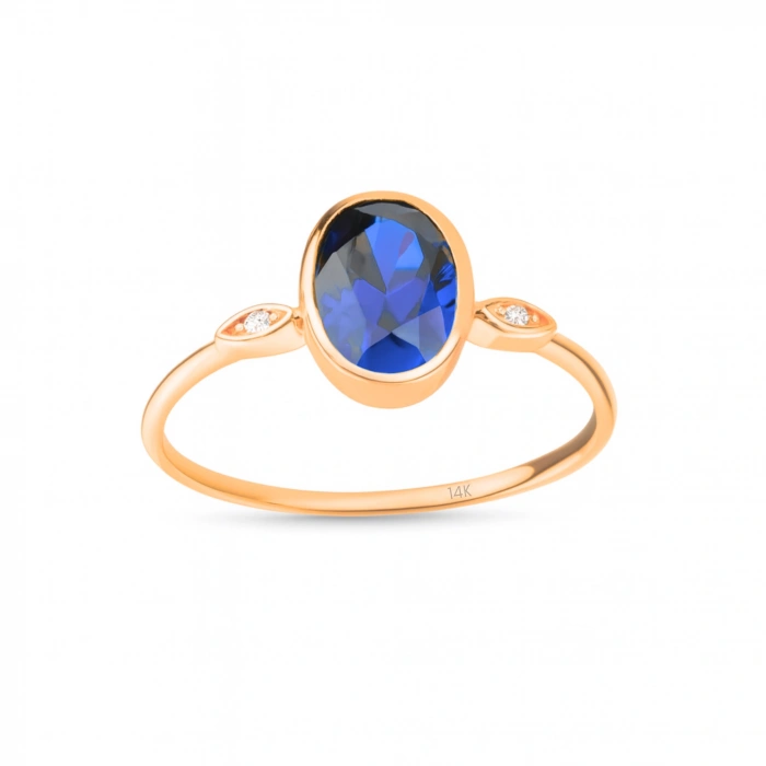 14K Solid Gold Oval Cut Sapphire Ring