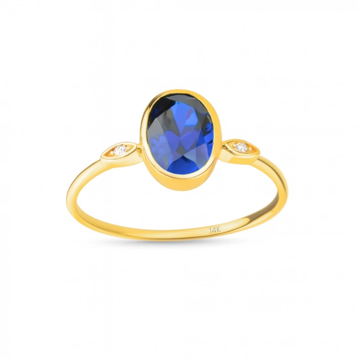 14K Solid Gold Oval Cut Sapphire Ring