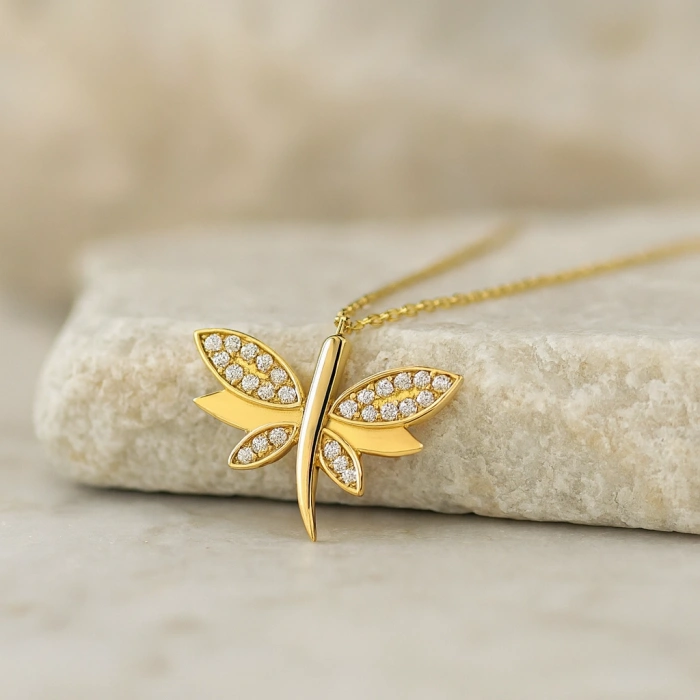 14 Ayar Altın Yusufçuk Şans Kolye