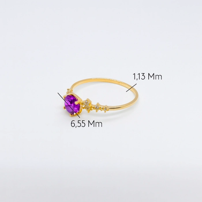14K Solid Gold Minimal Amethyst Ring