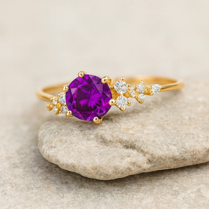 14K Solid Gold Minimal Amethyst Ring