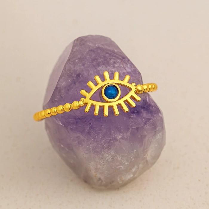 14 Ayar Altın Mavi Safir Kirpik Yüzük