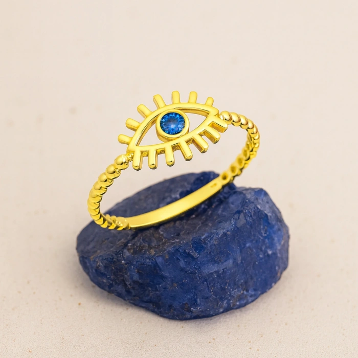 14 Ayar Altın Mavi Safir Kirpik Yüzük