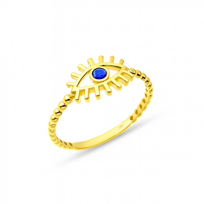14 Ayar Altın Mavi Safir Kirpik Yüzük