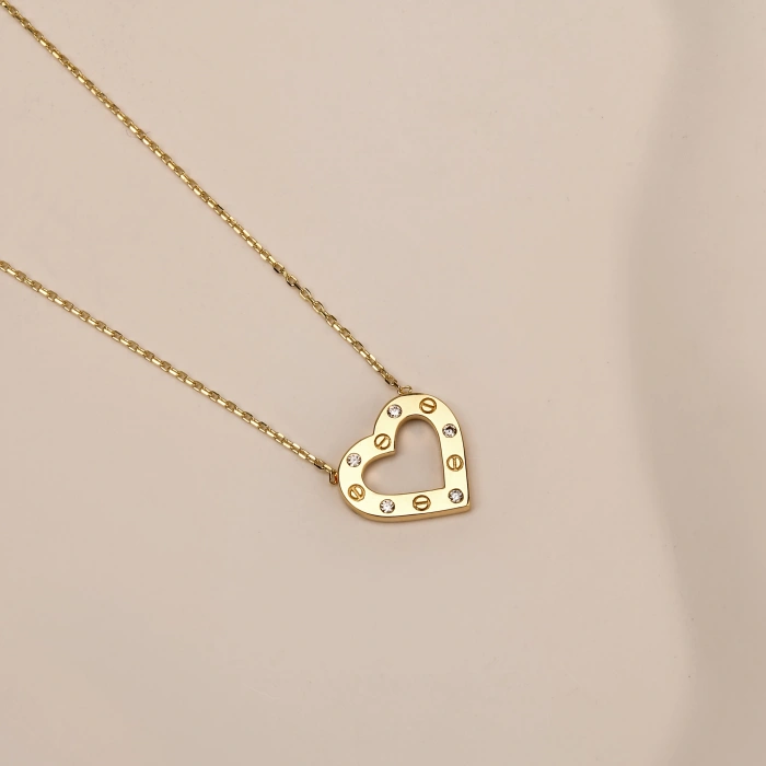 14K Gold Minimalist Heart Necklace, Dangling Gold Love Jewelry