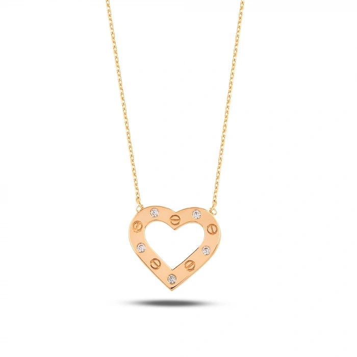 14K Gold Minimalist Heart Necklace, Dangling Gold Love Jewelry