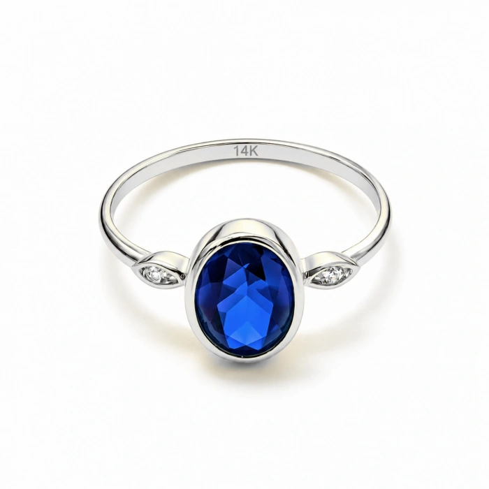 14 Ayar Altın Oval Kesim Safir Yüzük