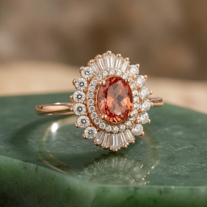 14 Ayar Altın 1.33 Karat Turmalin Taşlı Anturaj Yüzük, Baget Kesim Pırlanta Yüzük