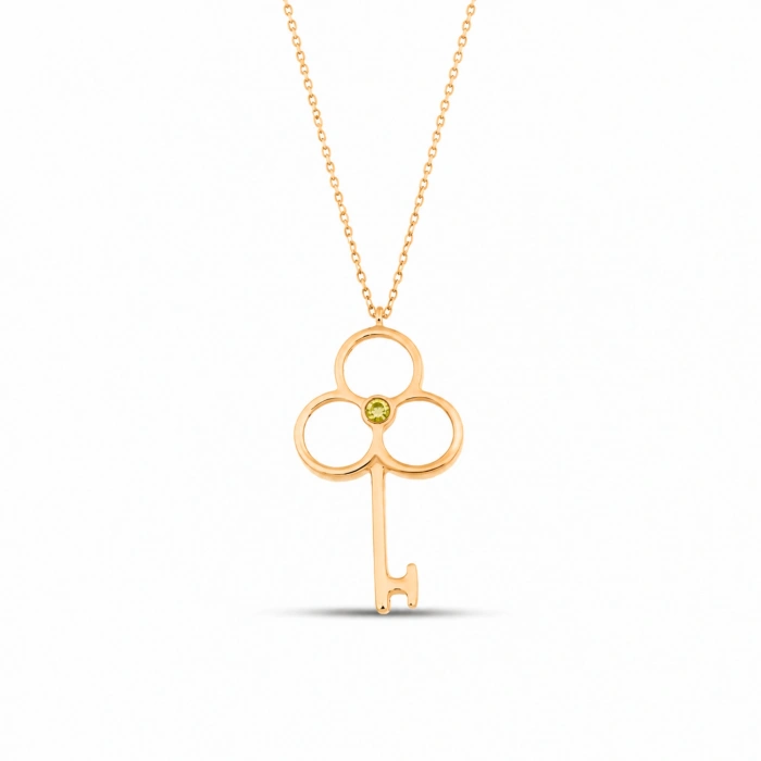 14K Solid Gold Peridot Key Necklace