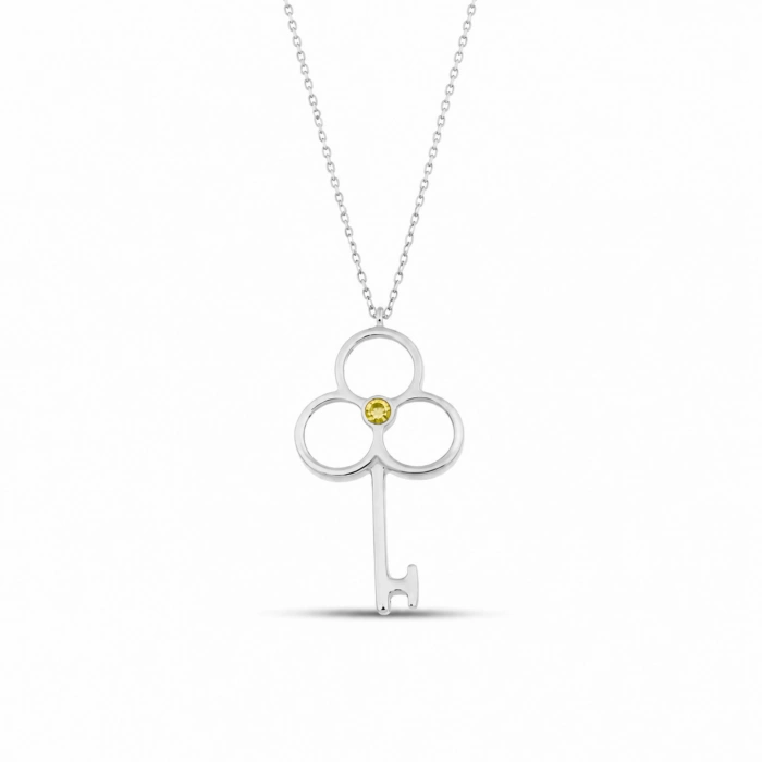 14K Solid Gold Peridot Key Necklace