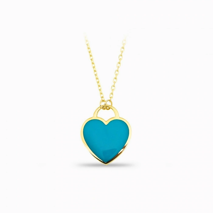 14K Gold Colored Enamel Heart Necklace, Heart Key Jewelry, Rainbow Necklace