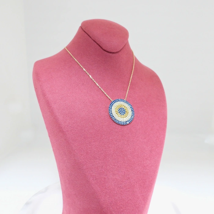 14 Ayar Altın Safir ve Sitrin Taşlı Nazar Kolye