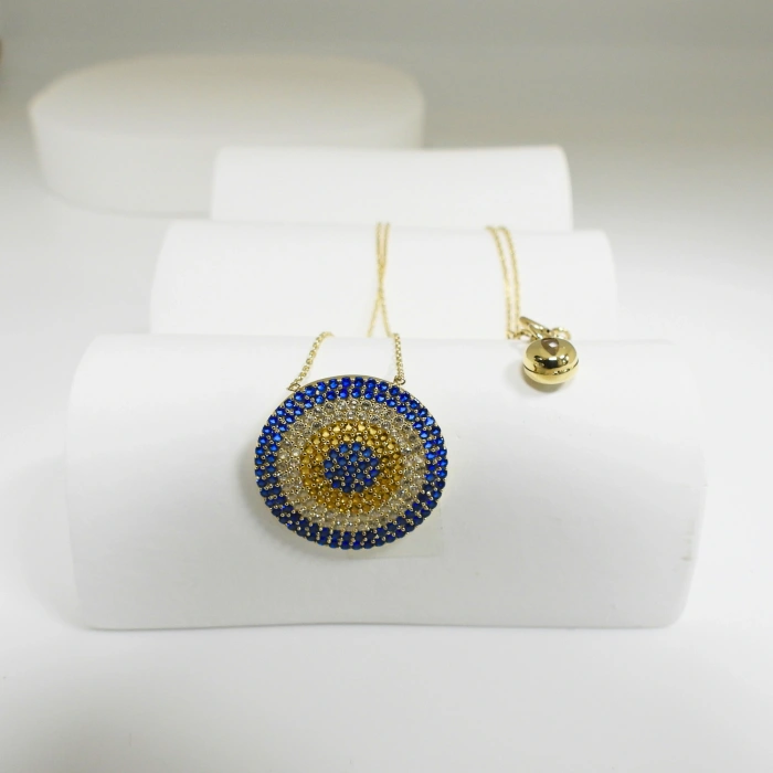 14 Ayar Altın Safir ve Sitrin Taşlı Nazar Kolye