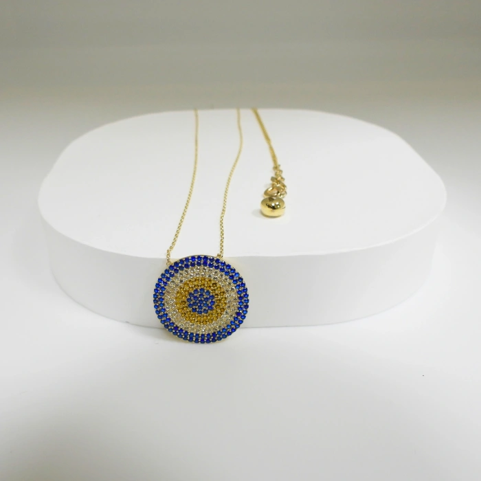 14 Ayar Altın Safir ve Sitrin Taşlı Nazar Kolye