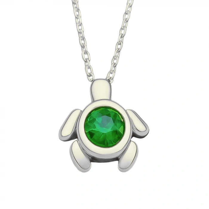 14 Ayar Altın Yeşil Zümrüt Taşlı Kaplumbağa Kolye