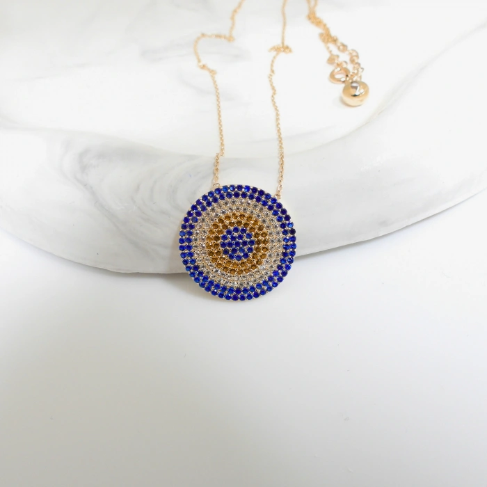 14 Ayar Altın Safir ve Sitrin Taşlı Nazar Kolye