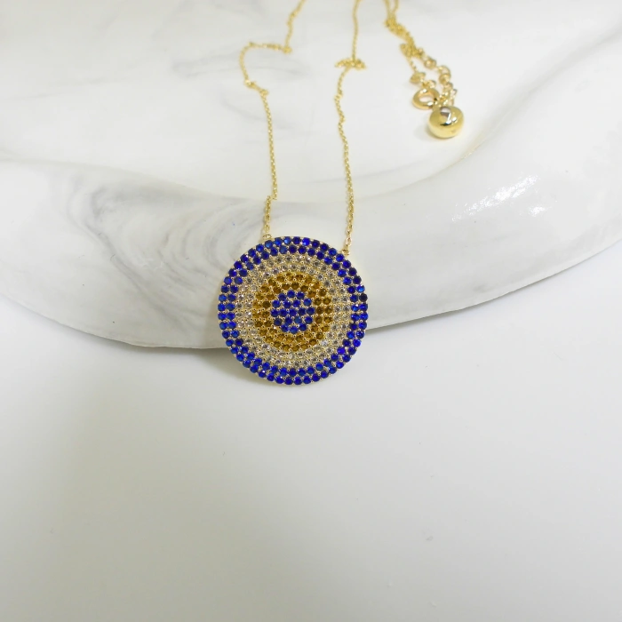 14 Ayar Altın Safir ve Sitrin Taşlı Nazar Kolye