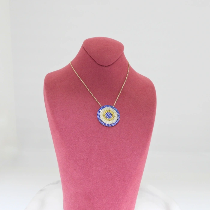 14 Ayar Altın Safir ve Sitrin Taşlı Nazar Kolye