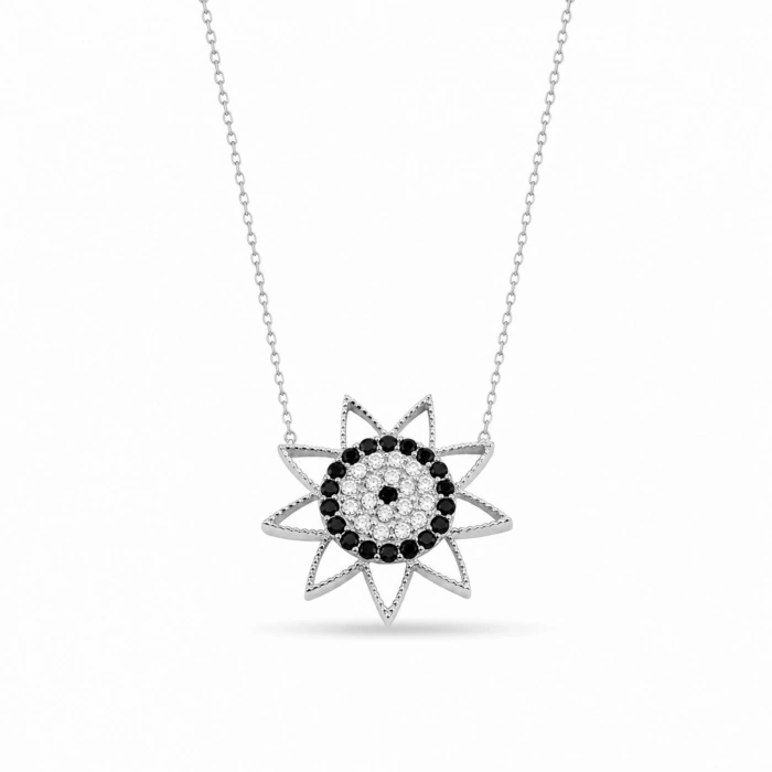 14K Solid Gold Black Onyx Sun Necklace