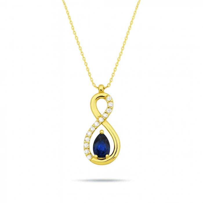14K Solid Gold Blue Sapphire Infinity Necklace