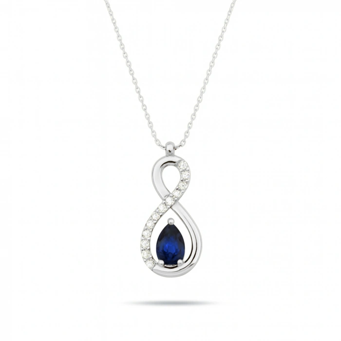 14K Solid Gold Blue Sapphire Infinity Necklace