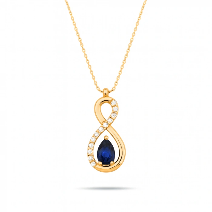 14K Solid Gold Blue Sapphire Infinity Necklace