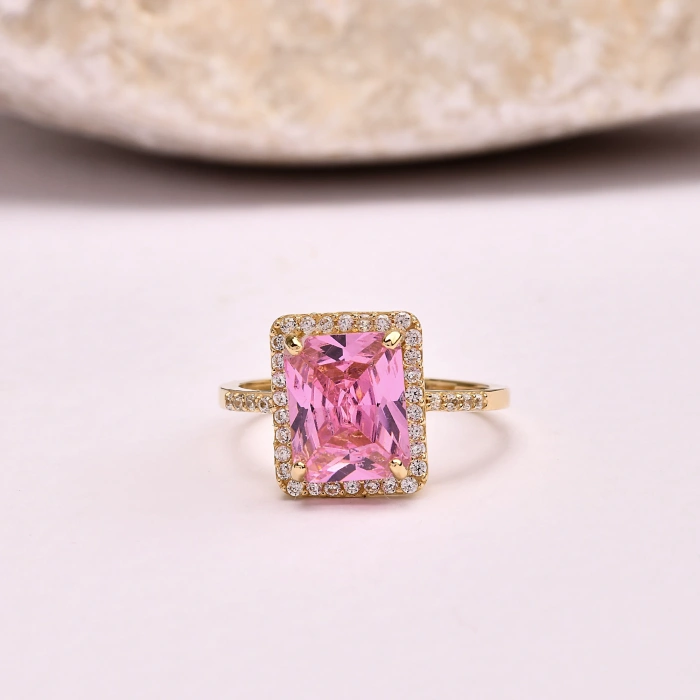 14K Gold Solitaire Pink Topaz Ring, Elegant Birthstone Gift
