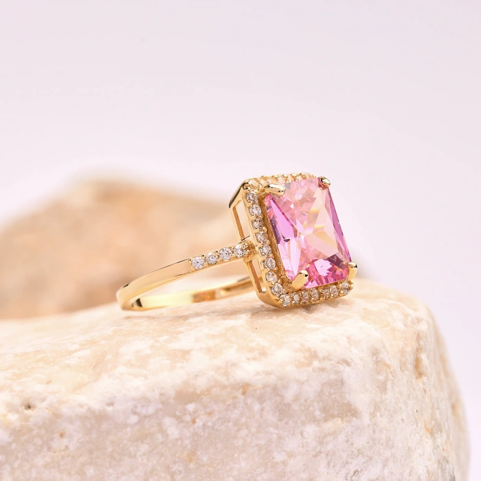 14K Gold Solitaire Pink Topaz Ring, Elegant Birthstone Gift