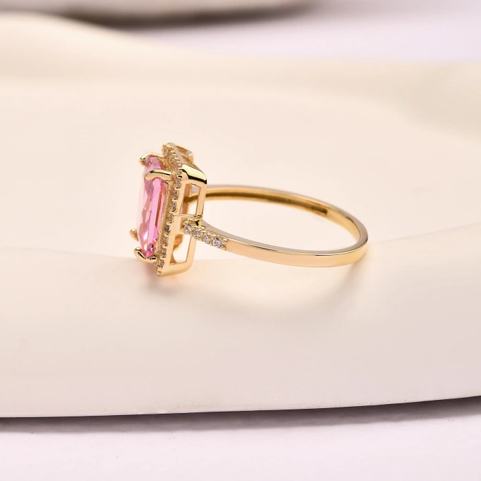 14K Gold Solitaire Pink Topaz Ring, Elegant Birthstone Gift