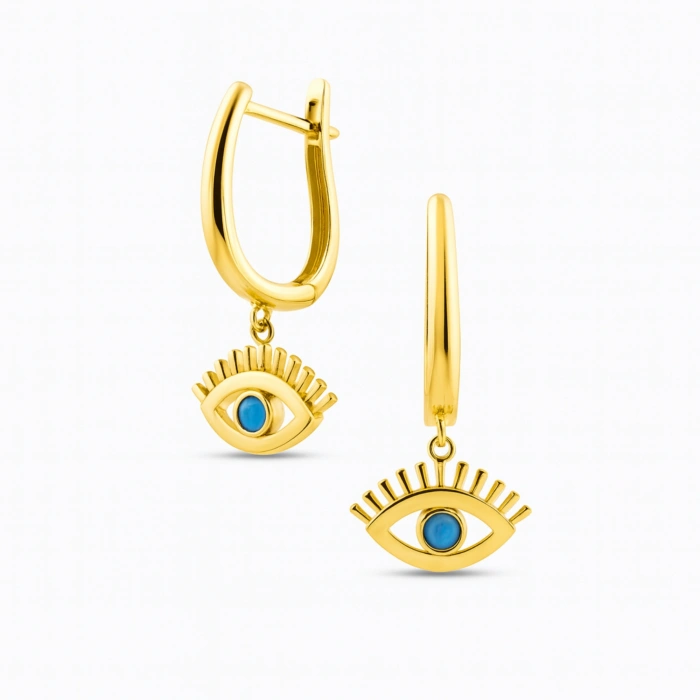 14 Ayar Altın Turkuaz Taşlı Sallantı Küpe