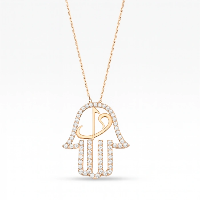 14 Ayar Altın Vav ve Elif Fatıma Eli Kolye