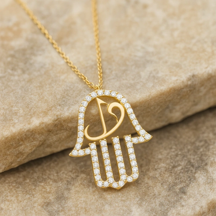 14 Ayar Altın Vav ve Elif Fatıma Eli Kolye