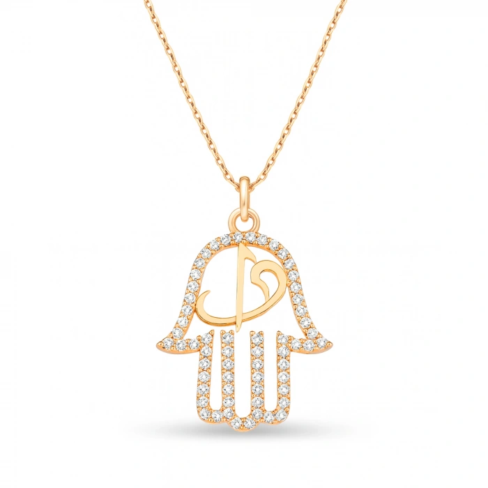 14 Ayar Altın Vav ve Elif Fatıma Eli Kolye